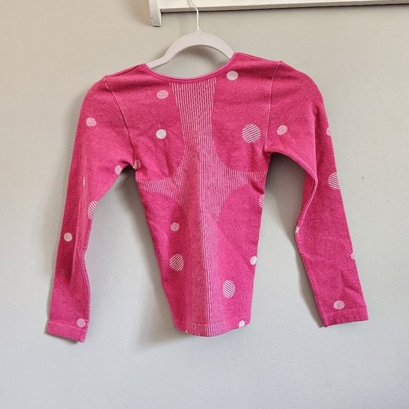 Knit pink long sleeve fitted tee top polka dot Y2k vintage size Small crew neck - Picture 4 of 6
